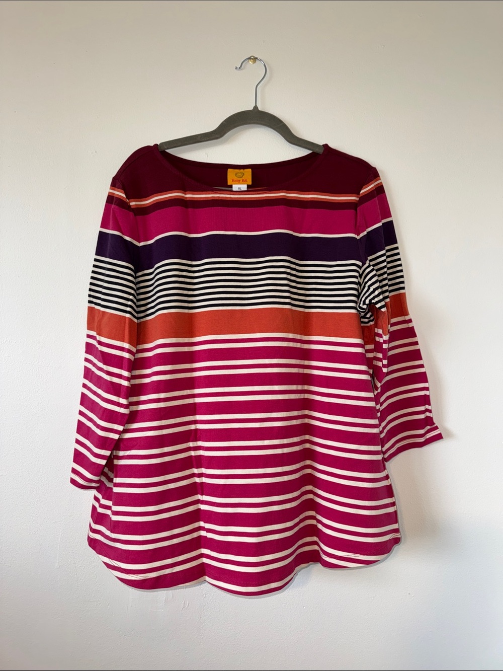 Ruby Rd. Striped Boatneck Tunic in Pink, Purple, Orange, Black, White: Size XL